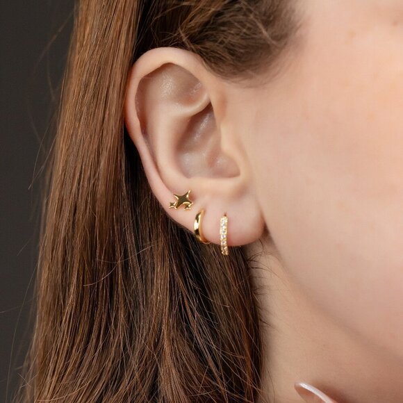 925 Sterling Silver Star Earring Set,Everyday Dainty Earring Stack - Picture 1 of 3